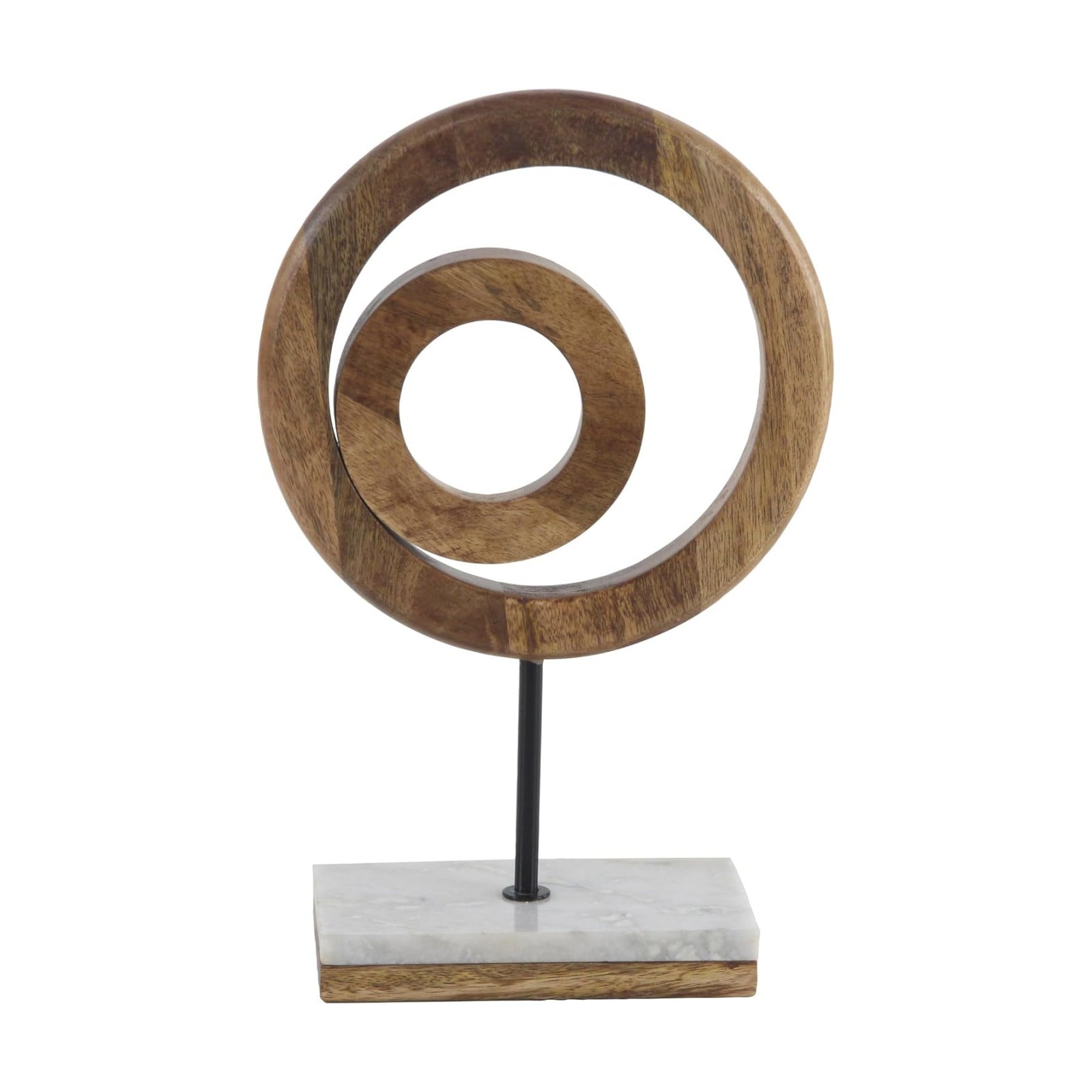 Mango Wood Geometric Decorative Sculpture Circle Home Decor Statue / 9 x 4 x 13