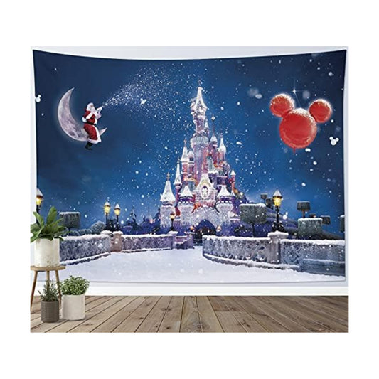 HVEST Christmas Tapestry Wall Hanging Castle Tapestry Santa Claus Sitting on Moon with Snow Wall Blankets for Kids Bedroom Living Room Dorm Decor,60Wx40H inches