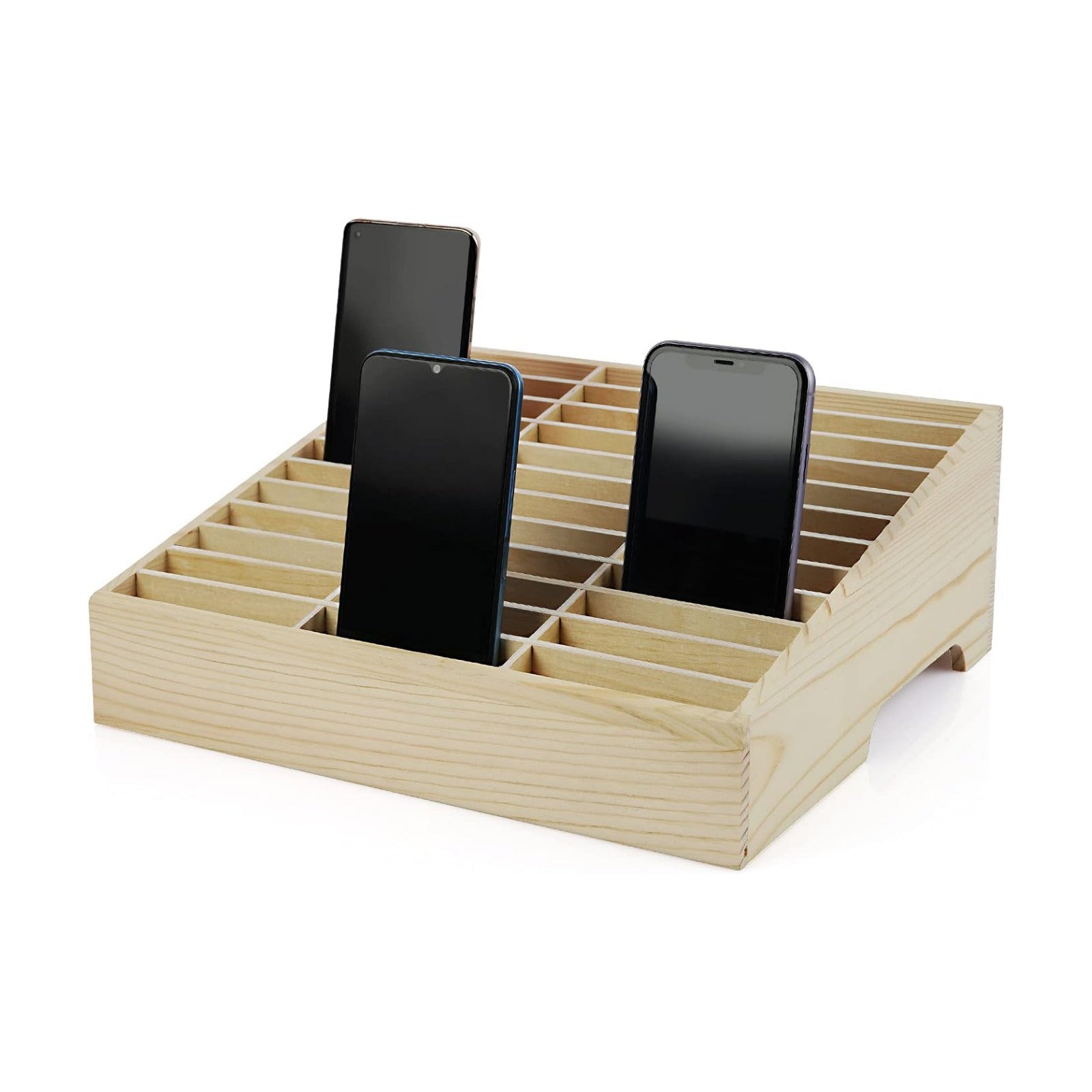 36-Grid Wooden Cell Phone Holder Desktop Organizer | Storage Box, Cell Phone Rack Display, Phone Caddy Storage for