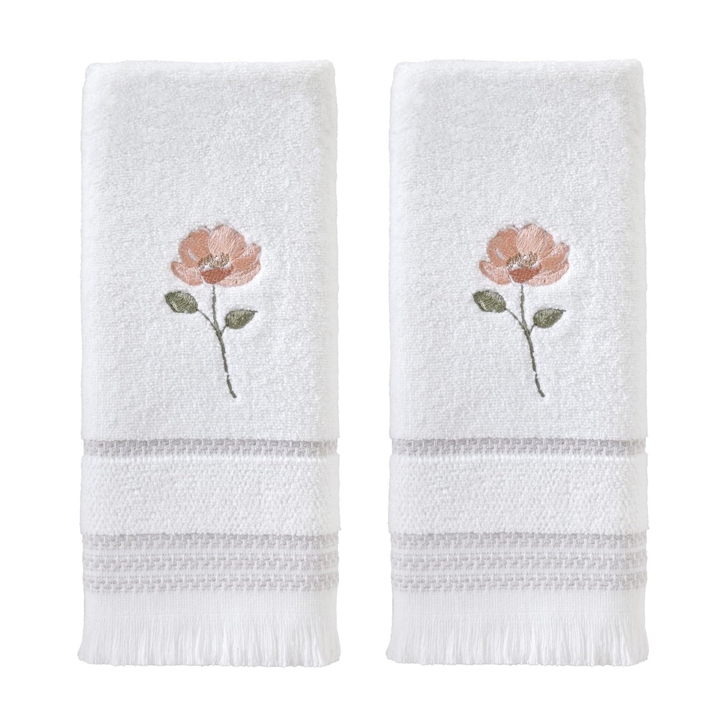 SKL Home Misty Floral Hand Towel Set-2pc, Premium 100% Cotton, White | 600 GSM weight. Spa-level quality. Soft &