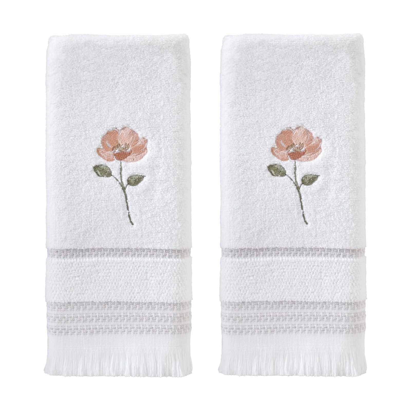 SKL Home Misty Floral Hand Towel Set-2pc, Premium 100% Cotton, White | 600 GSM weight. Spa-level quality. Soft &