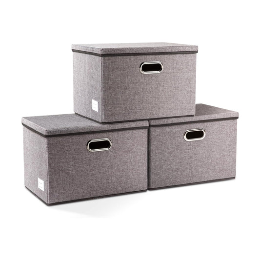 Lids Linen/Cotton Blend Foldable Storage Boxes Organizer / Gray / L / Set of 3