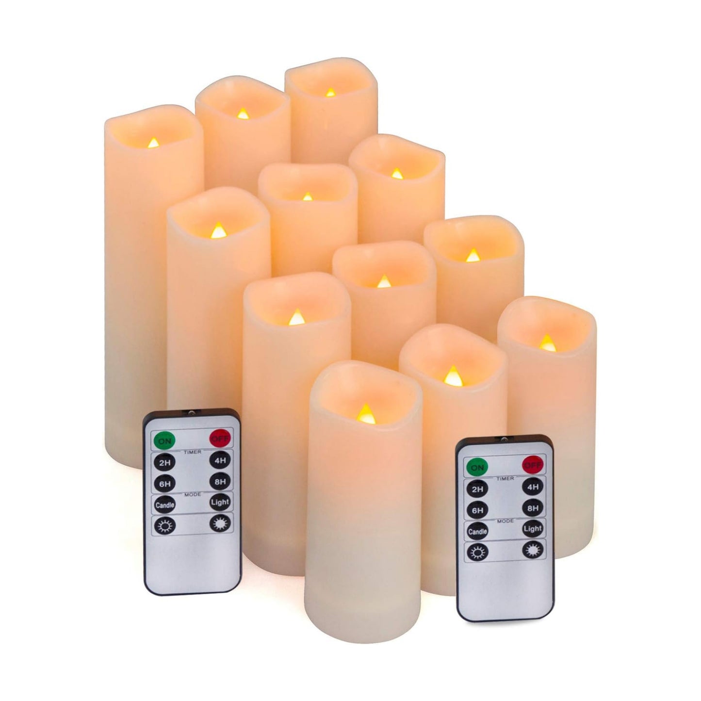 12-Pack Waterproof Flameless Candles, 2.2" Slim Plastic Battery Operated LED Pillar Candles with 2 Remotes & Timers