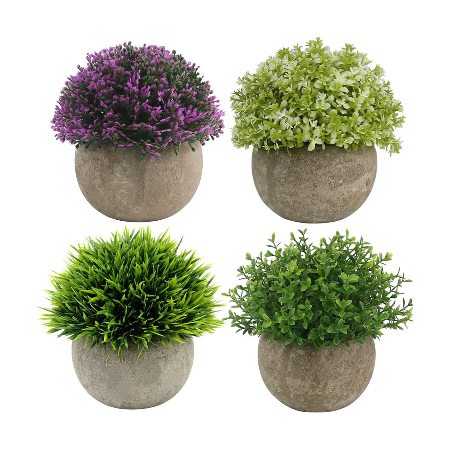 Mini Plastic Artificial Plants Grass in Pot/Small Artificial Faux Greenery/Mini Plants / Set of 4