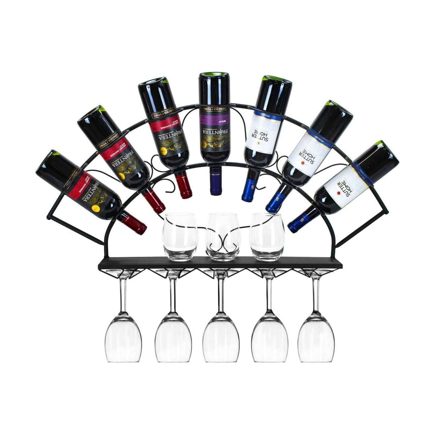 Sorbus® Wine Bottle Stemware Glass Rack Wall Mounted - Bordeaux Chateau Style - Holds 7 Bottles of Your Favorite Wine