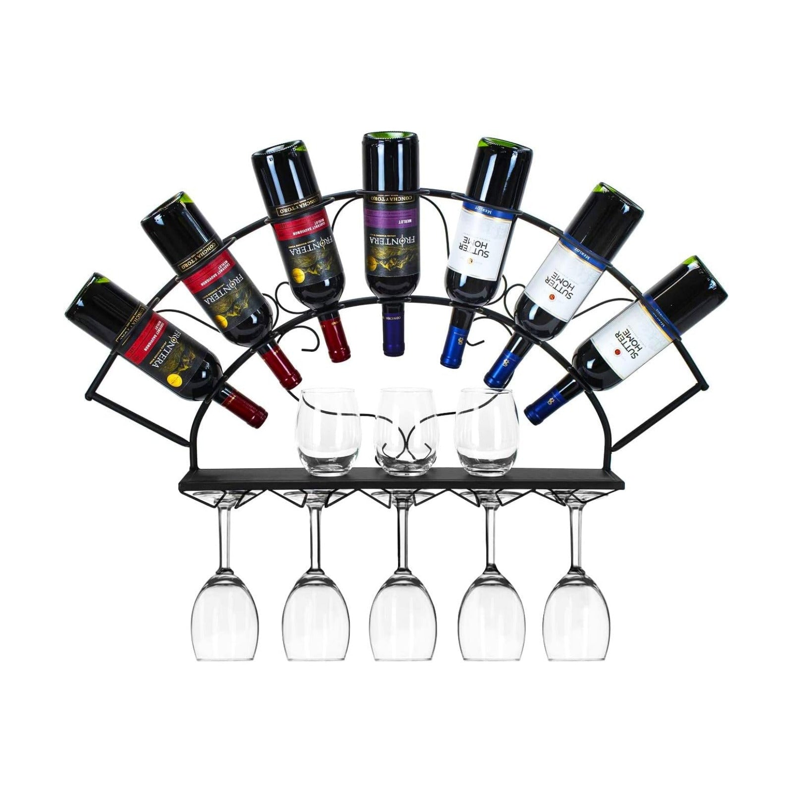 Sorbus® Wine Bottle Stemware Glass Rack Wall Mounted - Bordeaux Chateau Style - Holds 7 Bottles of Your Favorite Wine
