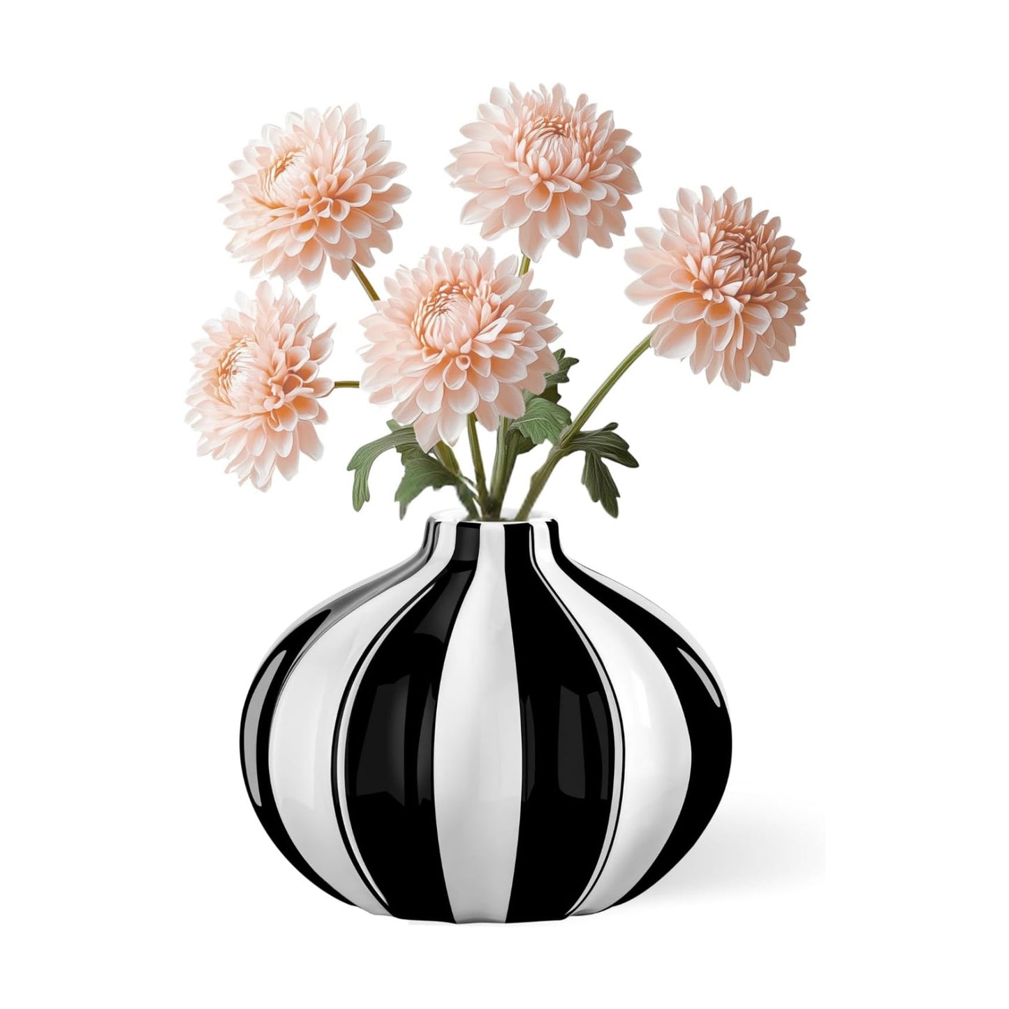 Ceramic and White Striped Vase / 5.5 Inch / Black
