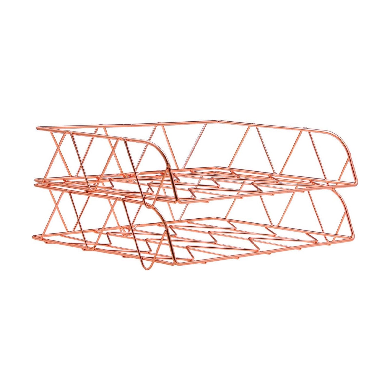 2 Packs Desktop File Organizer Metal Stackable Horizontal Letter Tray Paper Holder Rack, Rose Gold
