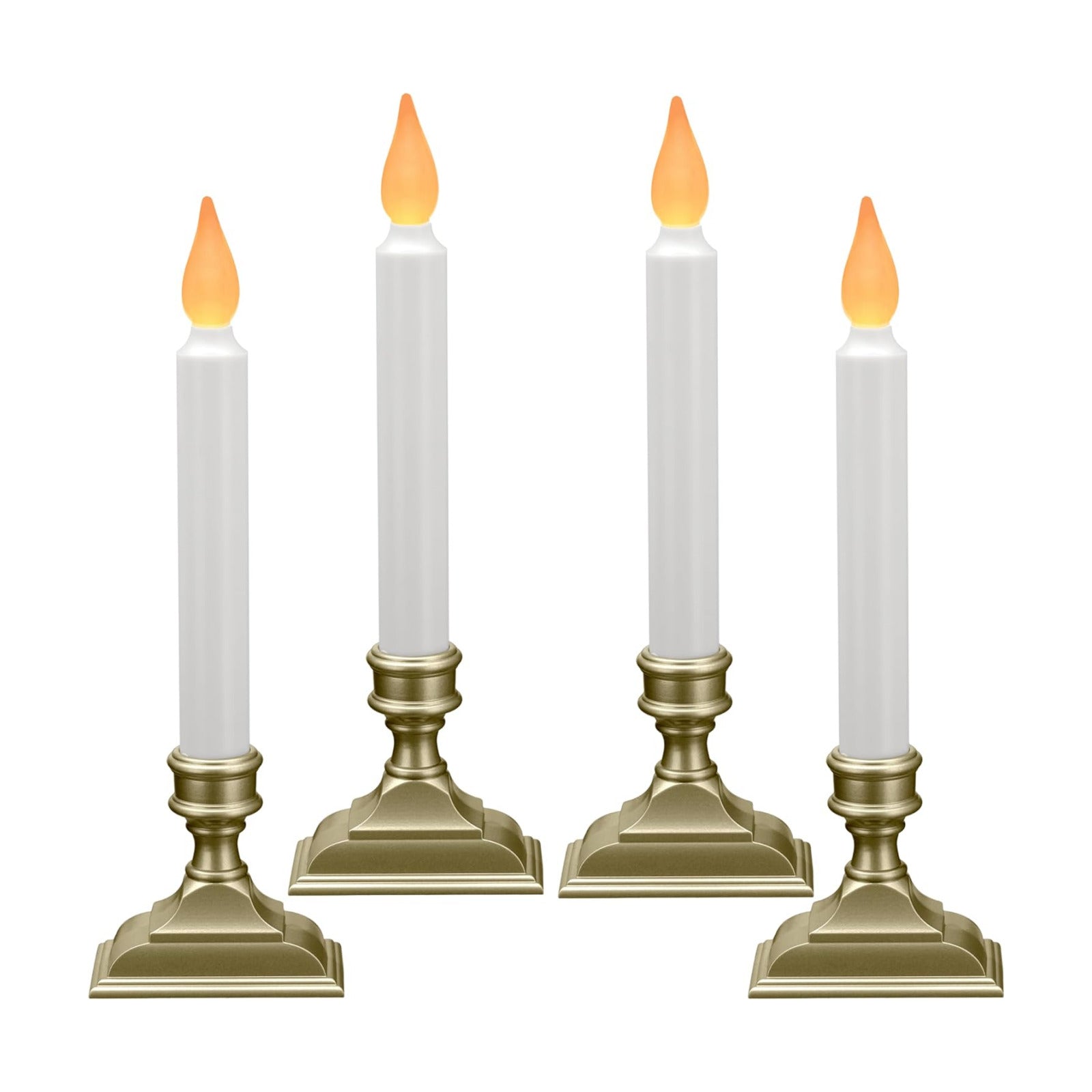 Battery Operated LED Window Candles with Timer, Pewter | Flickering Amber Flame, Flameless Christmas Window Sill