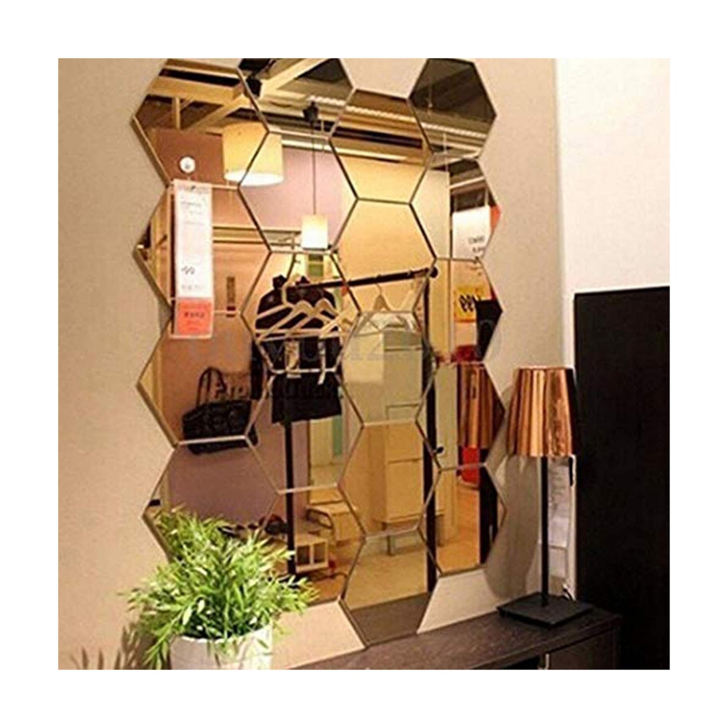 Hexagon Art DIY Decorative Acrylic Sheet Plastic Tiles Home Living Room Bedroom / Gold / Set of 12