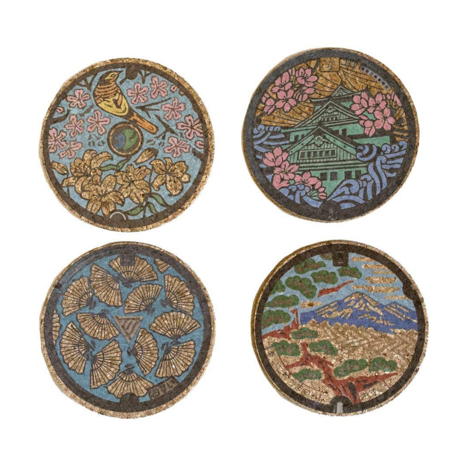 Japan Manhole Cover Inspired Cork Coaster / Set of 4