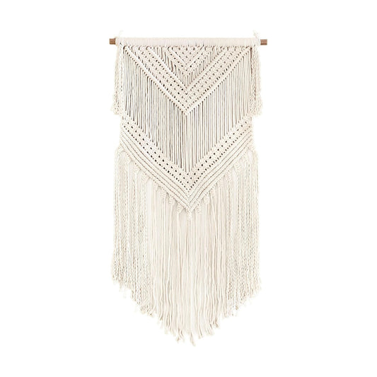 Boho Macrame Woven Wall Hanging in Modern Bohemian Tapestry wall Art Decor / Beige / 16 x 36