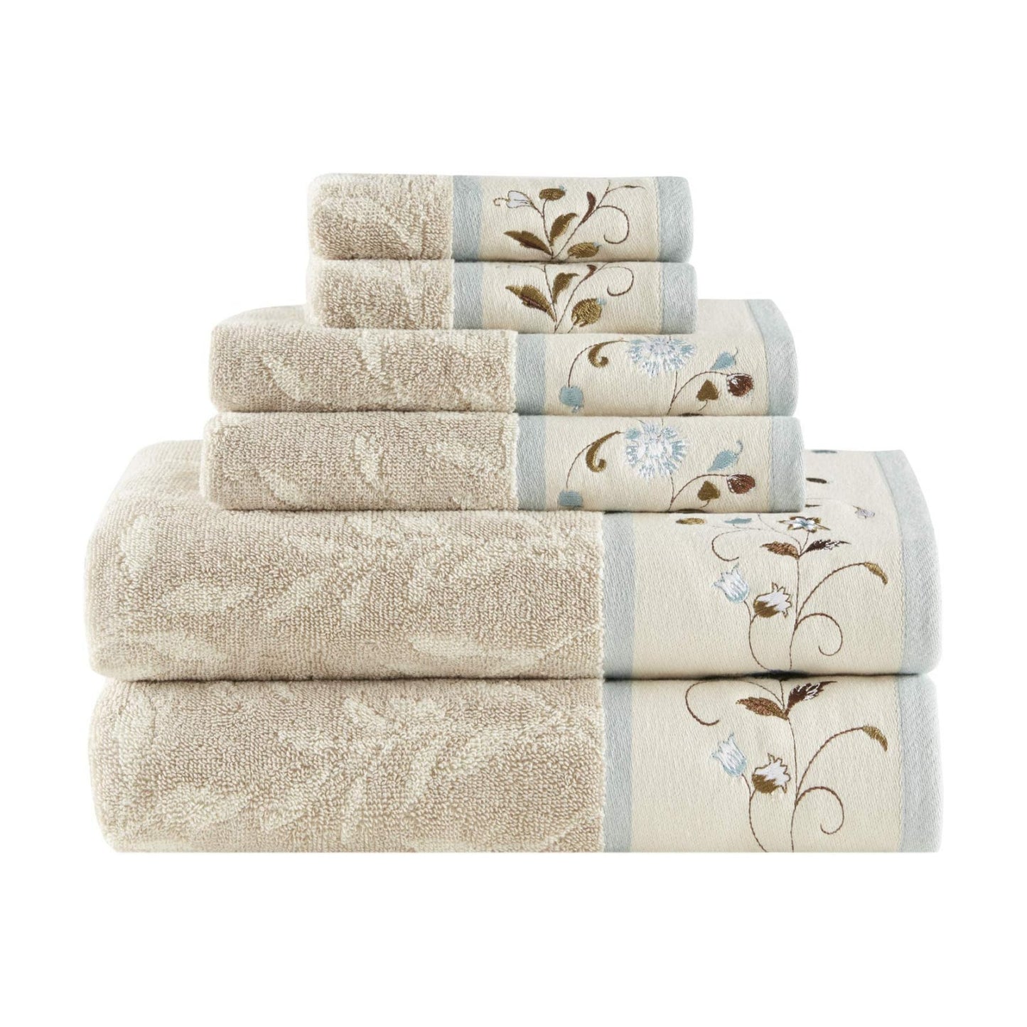 Madison Park Serene 100% Cotton Bath Towel Set Luxurious Floral Decorative Towels for Bathroom Embroidered Cotton