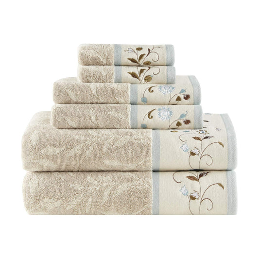 Madison Park Serene 100% Cotton Bath Towel Set Luxurious Floral Decorative Towels for Bathroom Embroidered Cotton