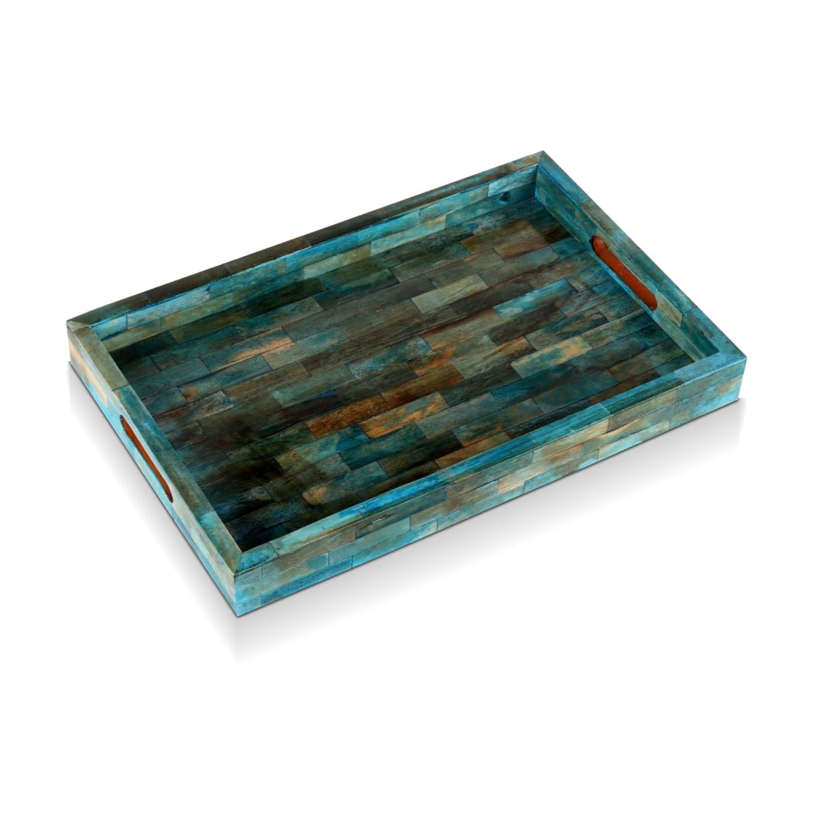 Bone Inlay Decorative Tray / 11 x 17 / Verdigris