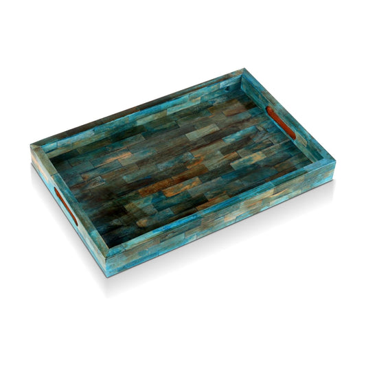 Bone Inlay Decorative Tray / 11 x 17 / Verdigris