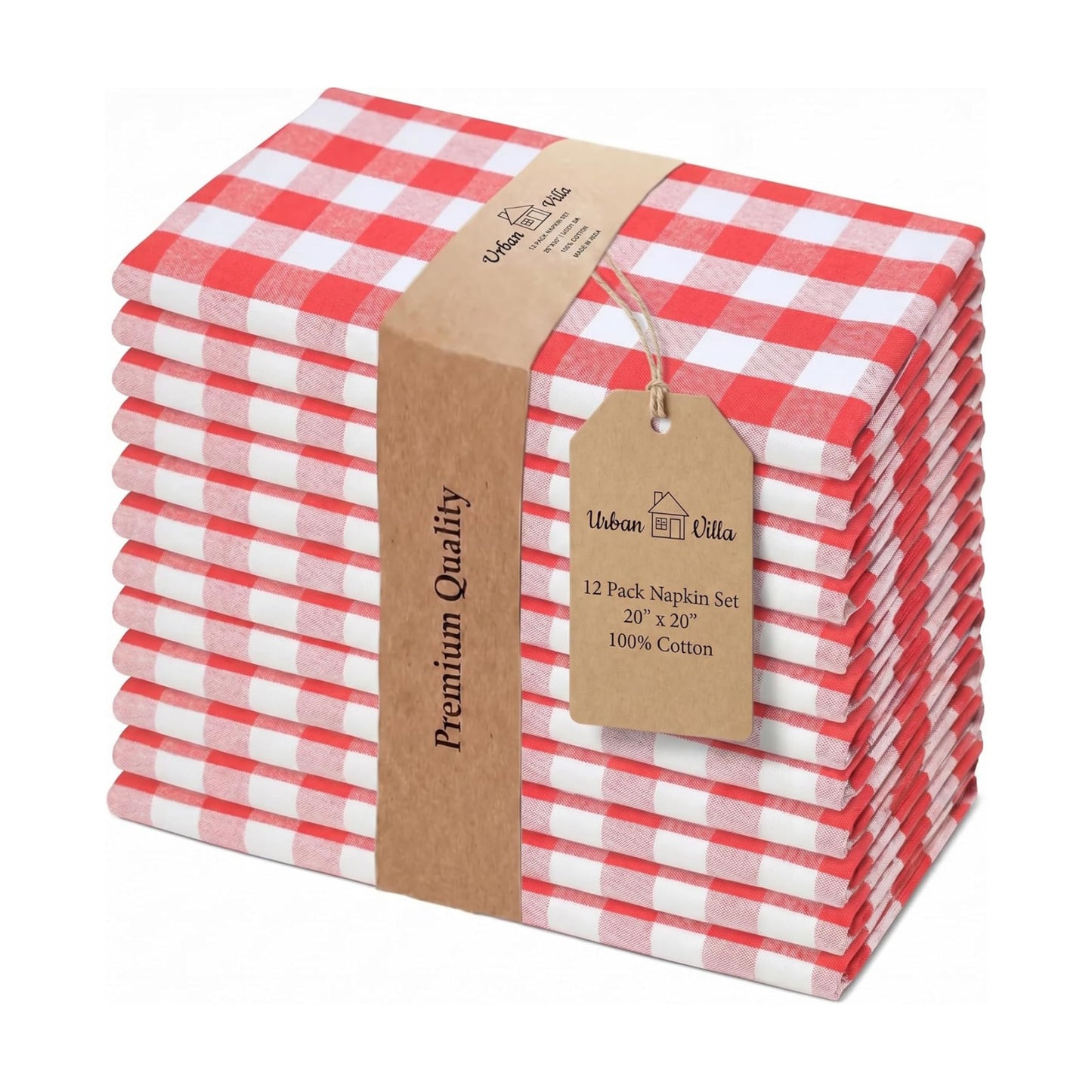 Urban Villa Cloth Napkins Cotton 12x12 (Set of 12) Red