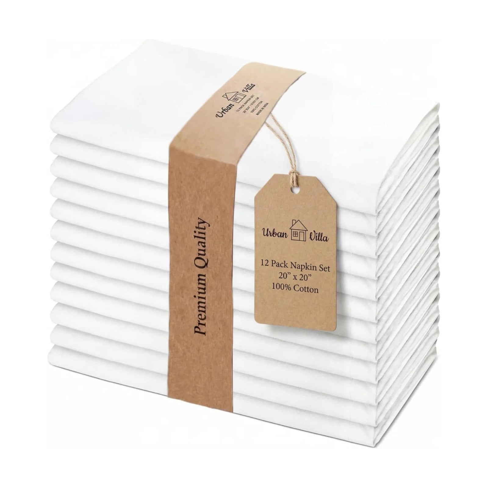 Urban Villa Cloth Napkins Cotton 20x20 (Set of 12) White