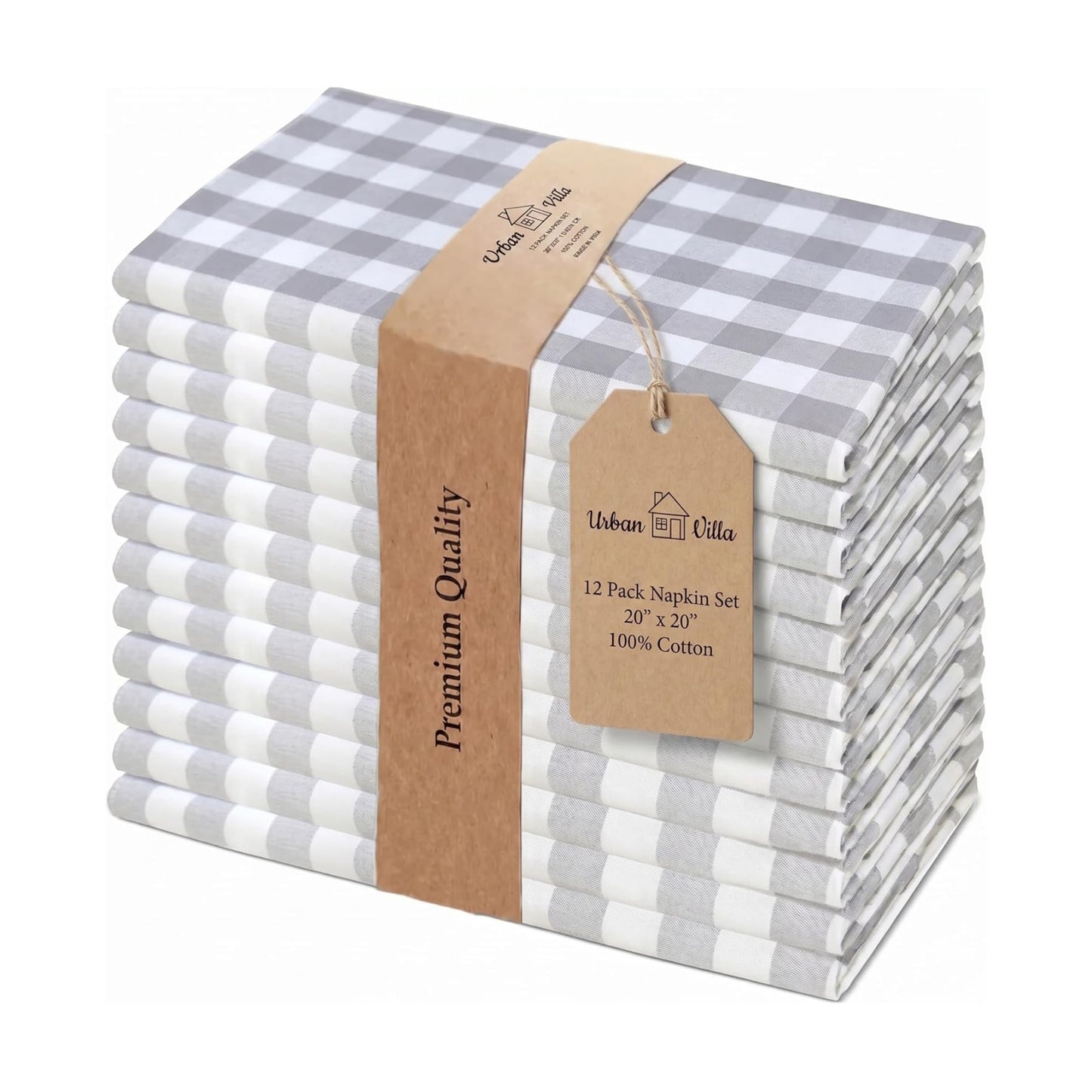 Urban Villa Cloth Napkins Cotton 20x20 (Set of 12) Grey