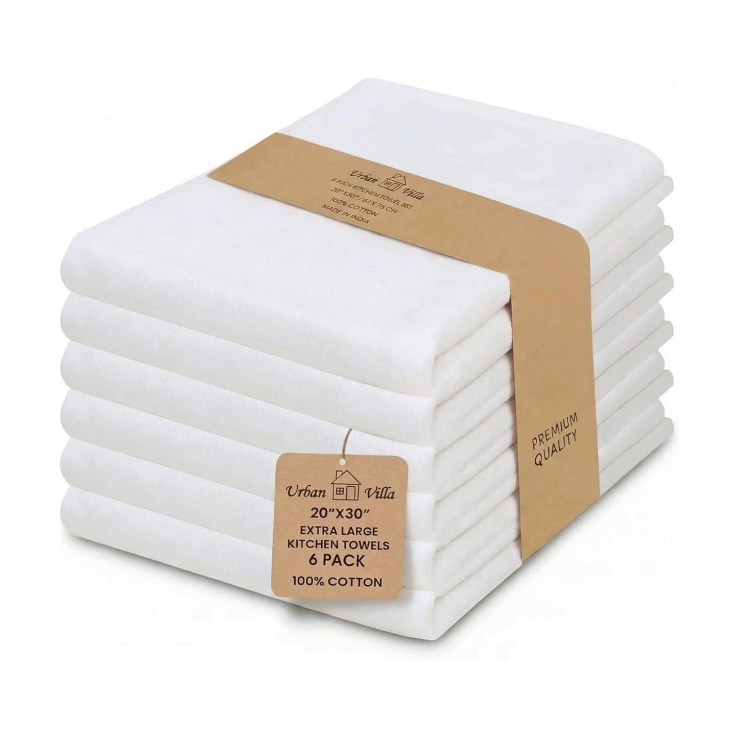 Urban Villa Kitchen Towels Cotton Dish Towels 20”x30” (Set of 6) White