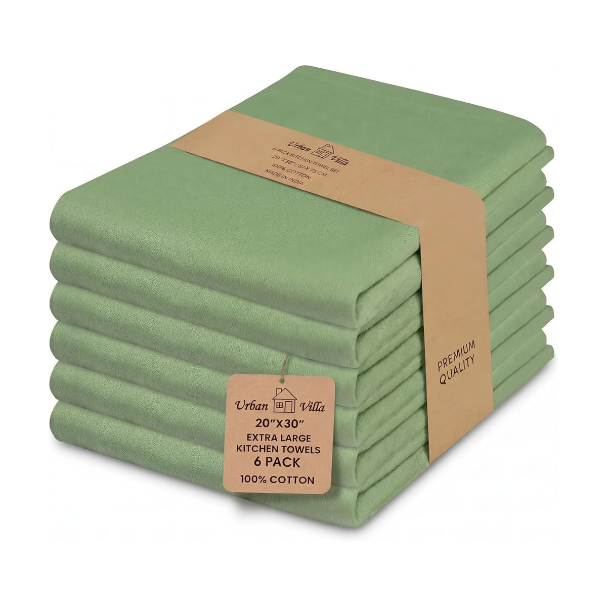 Urban Villa Kitchen Towels Cotton Dish Towels 20”x30” (Set of 6) Green