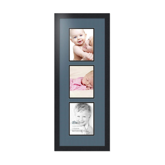 ArtToFrames Collage Photo Frame Double Mat with 3-6x8 Openings with Satin Black Frame and Dutch Blue mat.