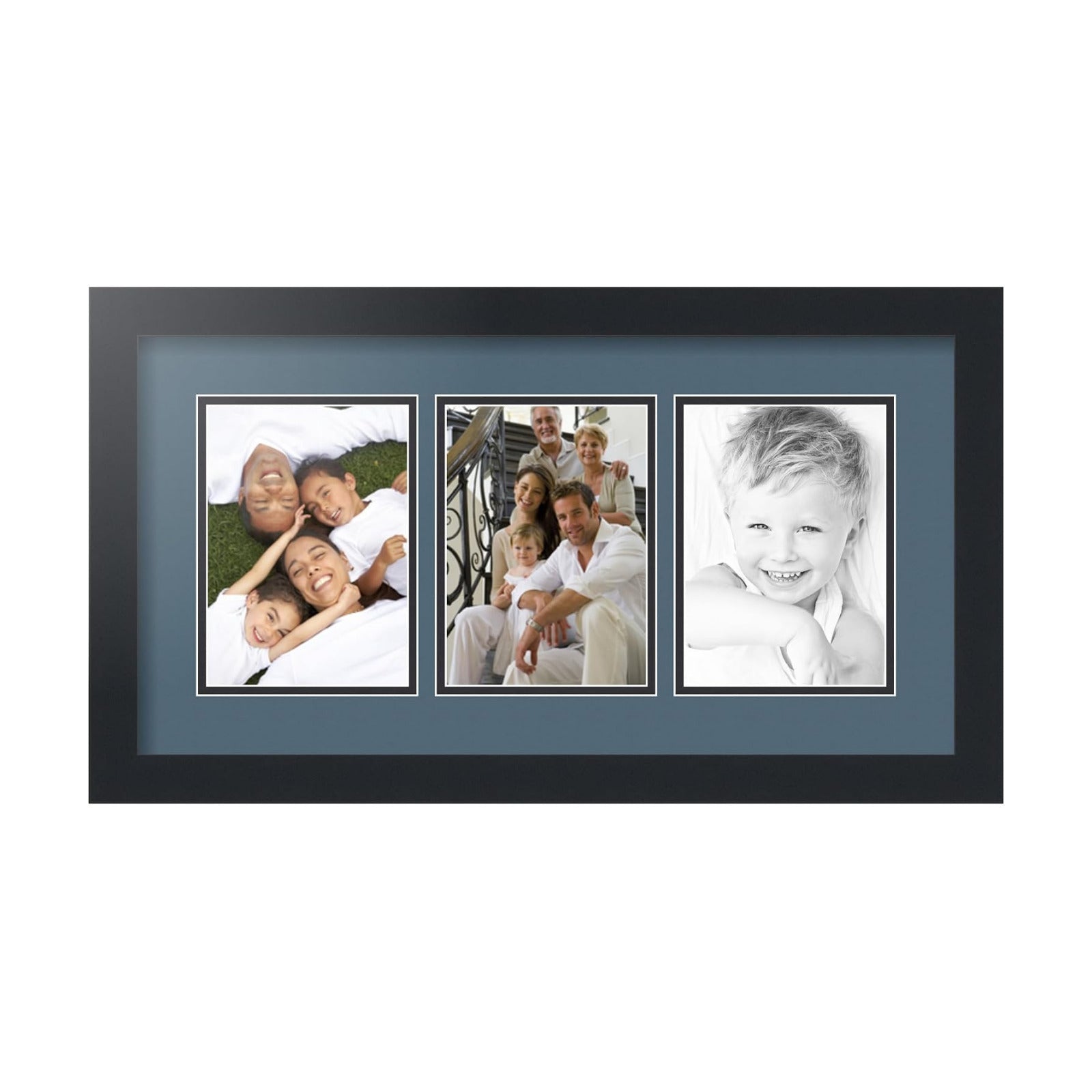 ArtToFrames Collage Picture Frame 3 Opening 3-5x7 Photo Frame | Made in USA | Black Frame Dutch Blue and Black Mats