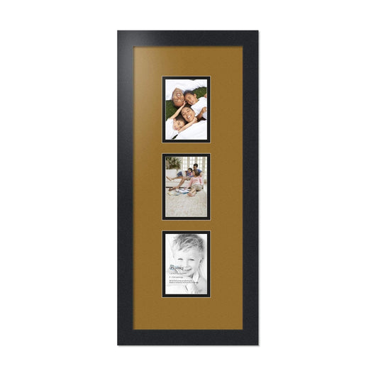 ArtToFrames Collage Photo Frame Double Mat with 3-3.5x5 Openings with Satin Black Frame and El Dorado mat.