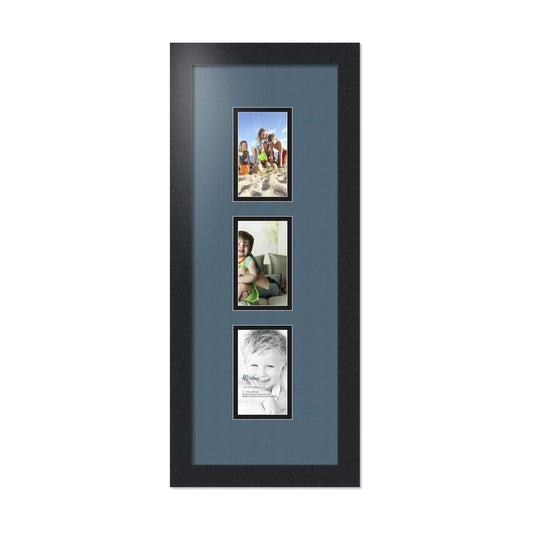 ArtToFrames Collage Photo Frame Double Mat with 3-3x5 Openings with Satin Black Frame and Dutch Blue mat.