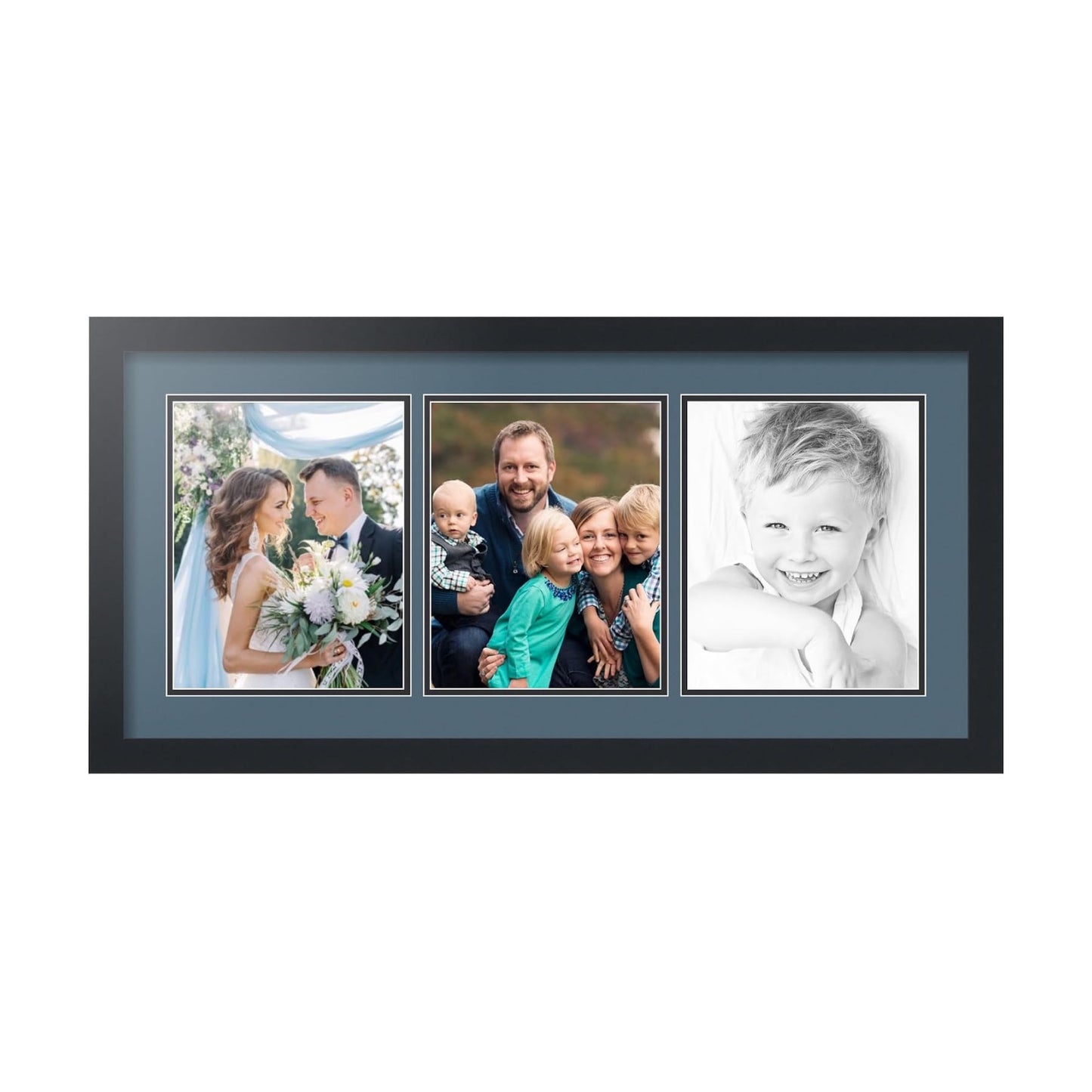 ArtToFrames Collage Picture Frame 3 Opening 3-8x10 Photo Frame | Made in USA | Black Frame Dutch Blue and Black Mats