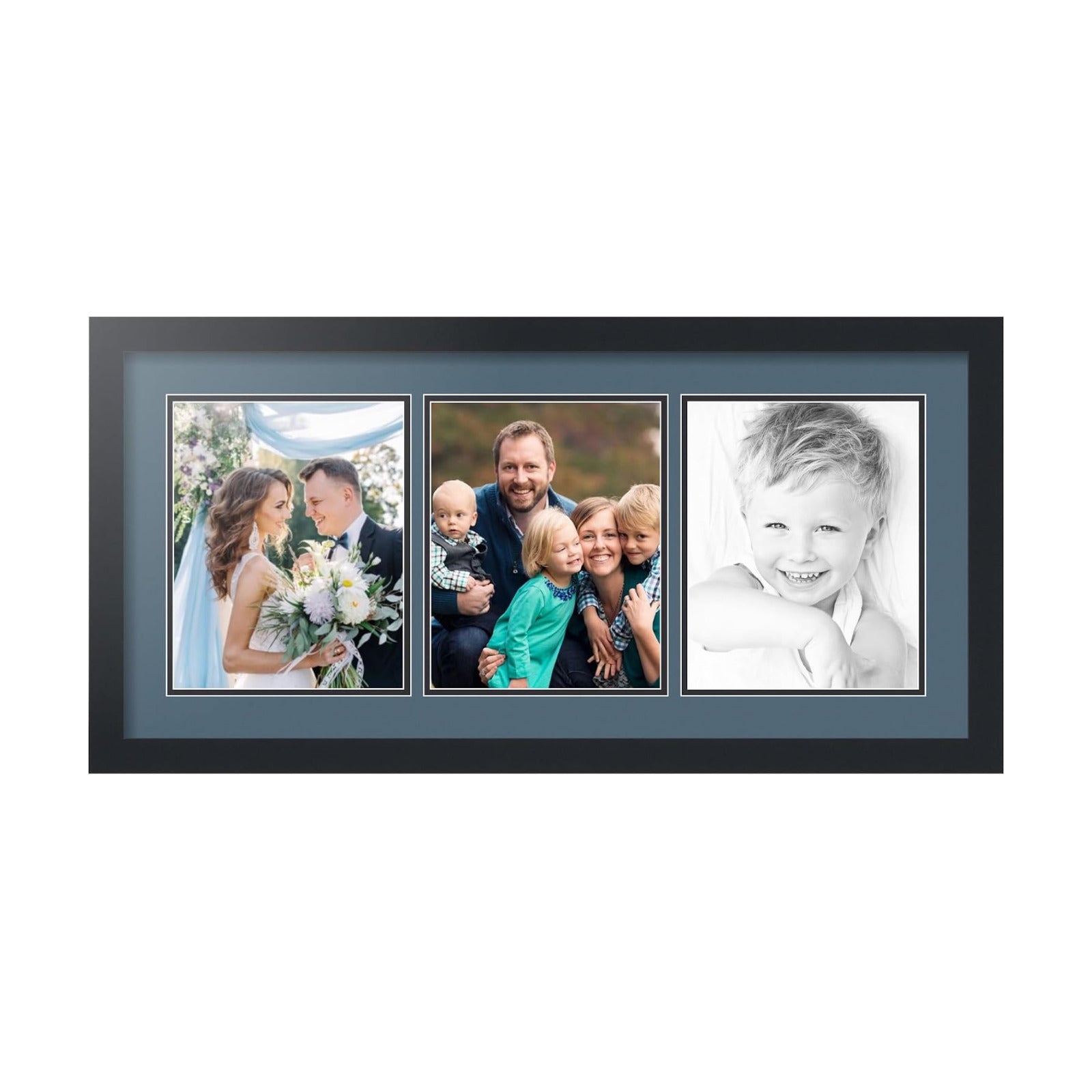 ArtToFrames Collage Picture Frame 3 Opening 3-8x10 Photo Frame | Made in USA | Black Frame Dutch Blue and Black Mats