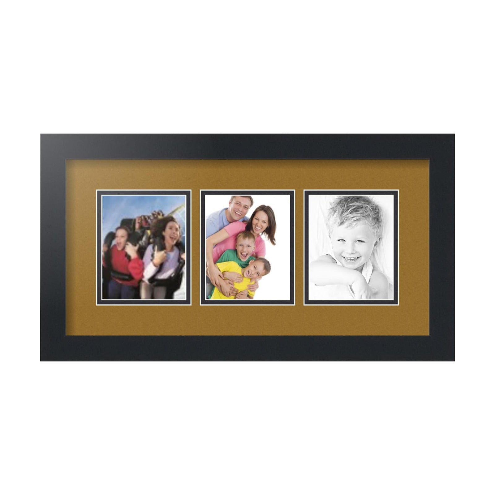 ArtToFrames Collage Picture Frame 3 Opening 3-4x5 Photo Frame | Made in USA | Black Frame El Dorado and Black Mats