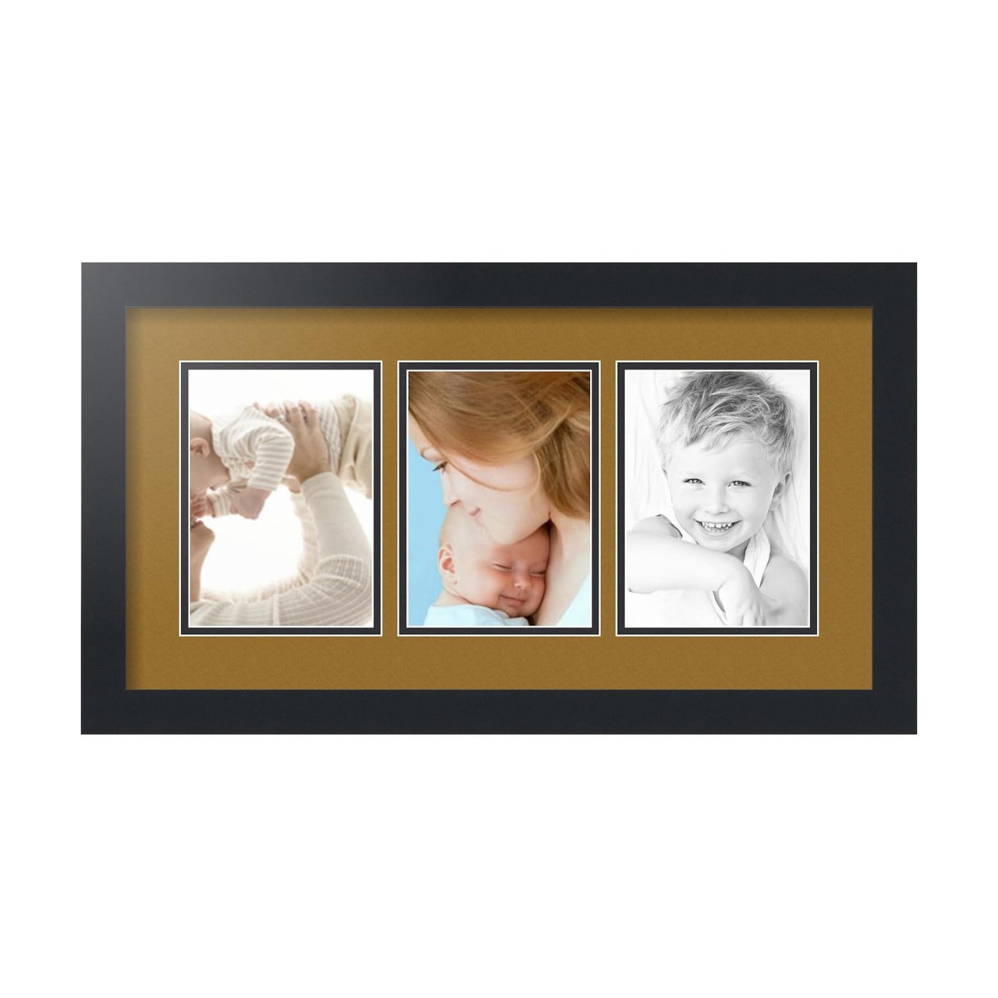ArtToFrames Collage Picture Frame 3 Opening 3-5x7 Photo Frame | Made in USA | Black Frame El Dorado and Black Mats