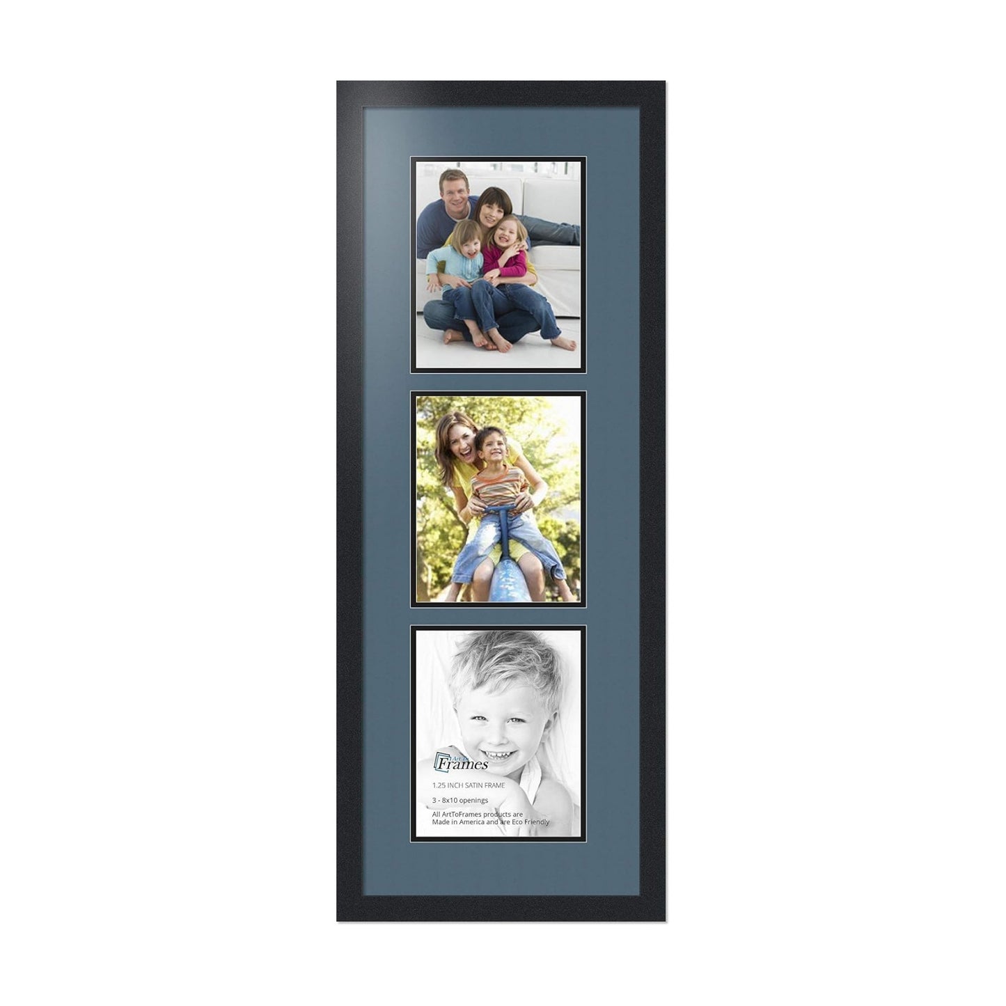 ArtToFrames Collage Photo Frame Double Mat with 3-8x10 Openings with Satin Black Frame and Dutch Blue mat.