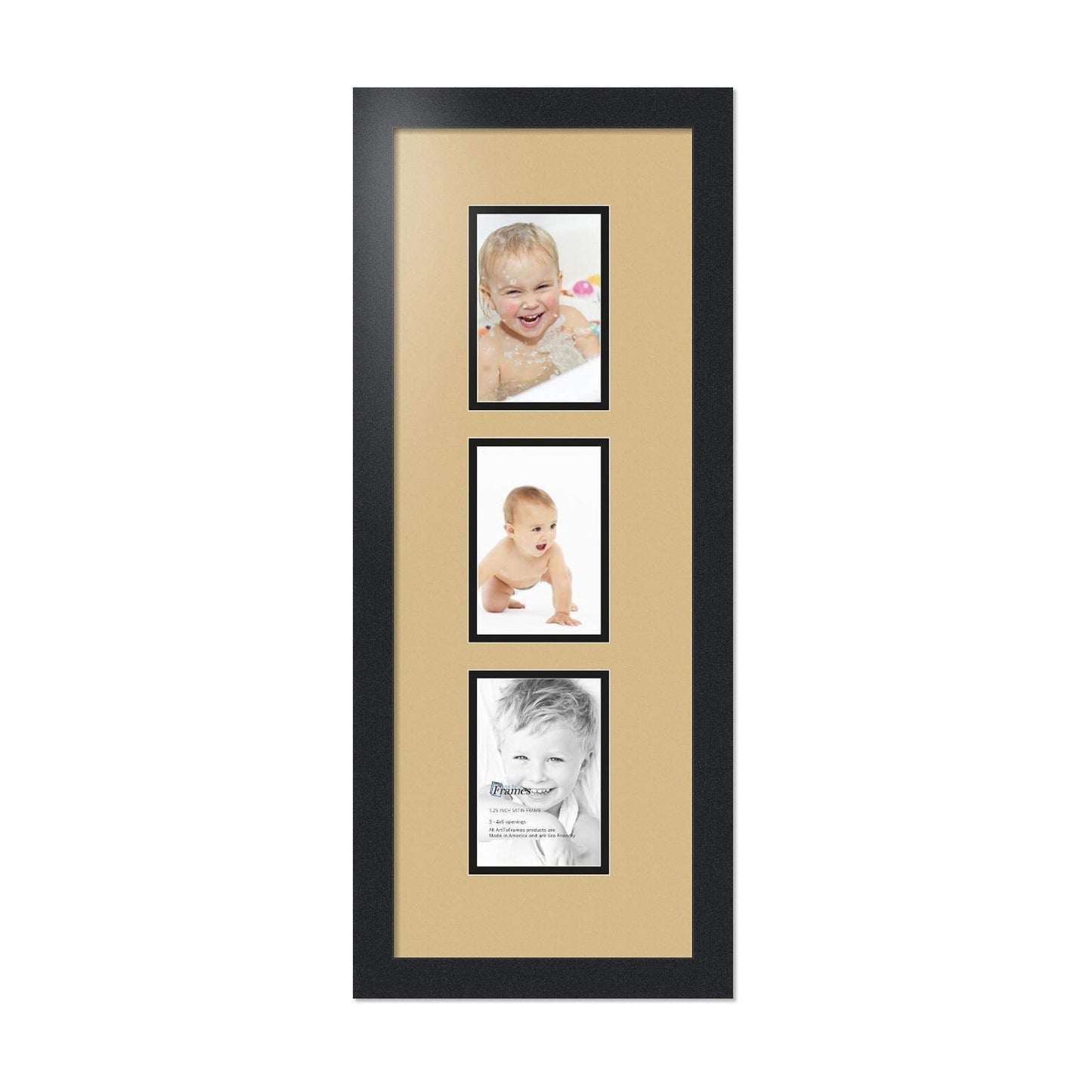 ArtToFrames Collage Photo Frame Double Mat with 3-4x6 Openings with Satin Black Frame and El Dorado mat.