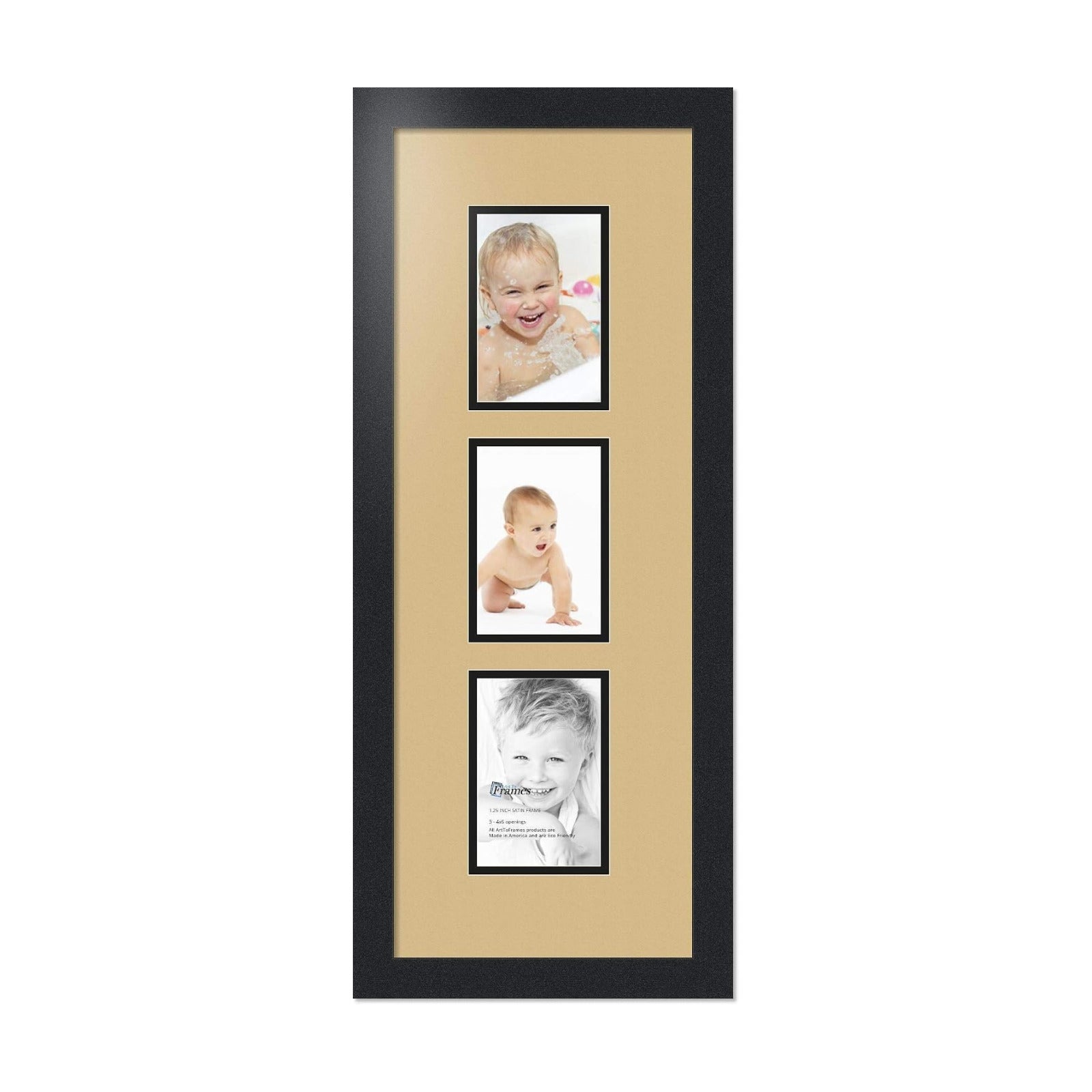 ArtToFrames Collage Photo Frame Double Mat with 3-4x6 Openings with Satin Black Frame and El Dorado mat.