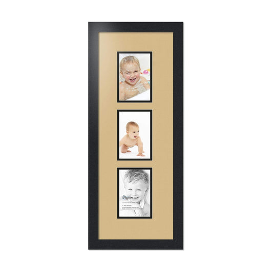 ArtToFrames Collage Photo Frame Double Mat with 3-4x6 Openings with Satin Black Frame and El Dorado mat.