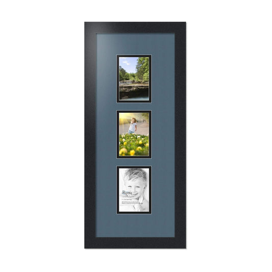 ArtToFrames Collage Photo Frame Double Mat with 3-3.5x5 Openings with Satin Black Frame and Dutch Blue mat.