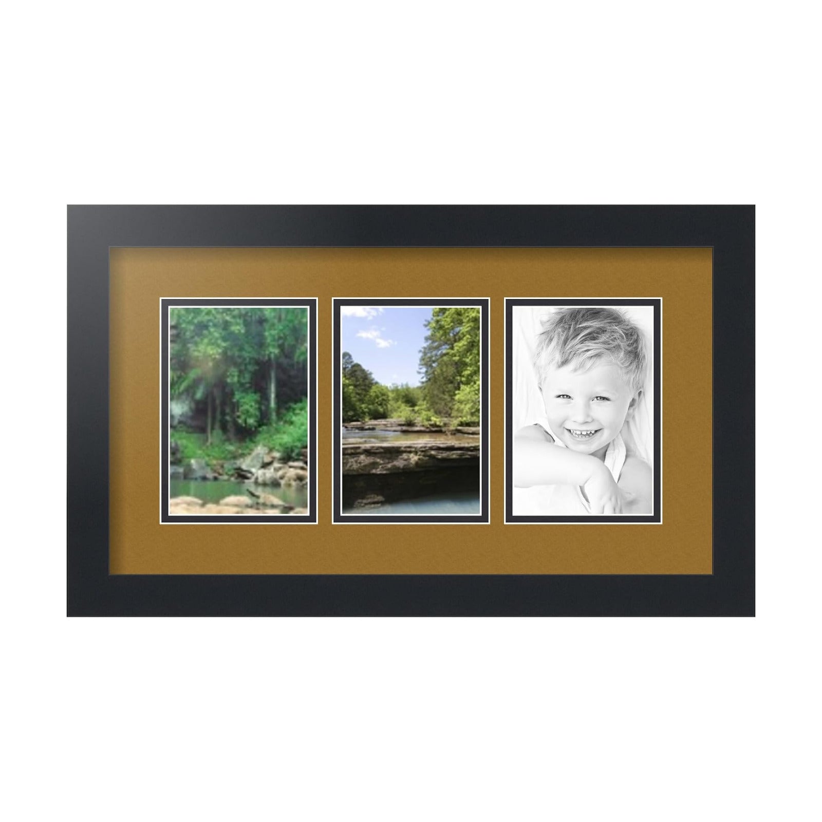 ArtToFrames Collage Picture Frame 3 Opening 3-4x6 Photo Frame | Made in USA | Black Frame El Dorado and Black Mats
