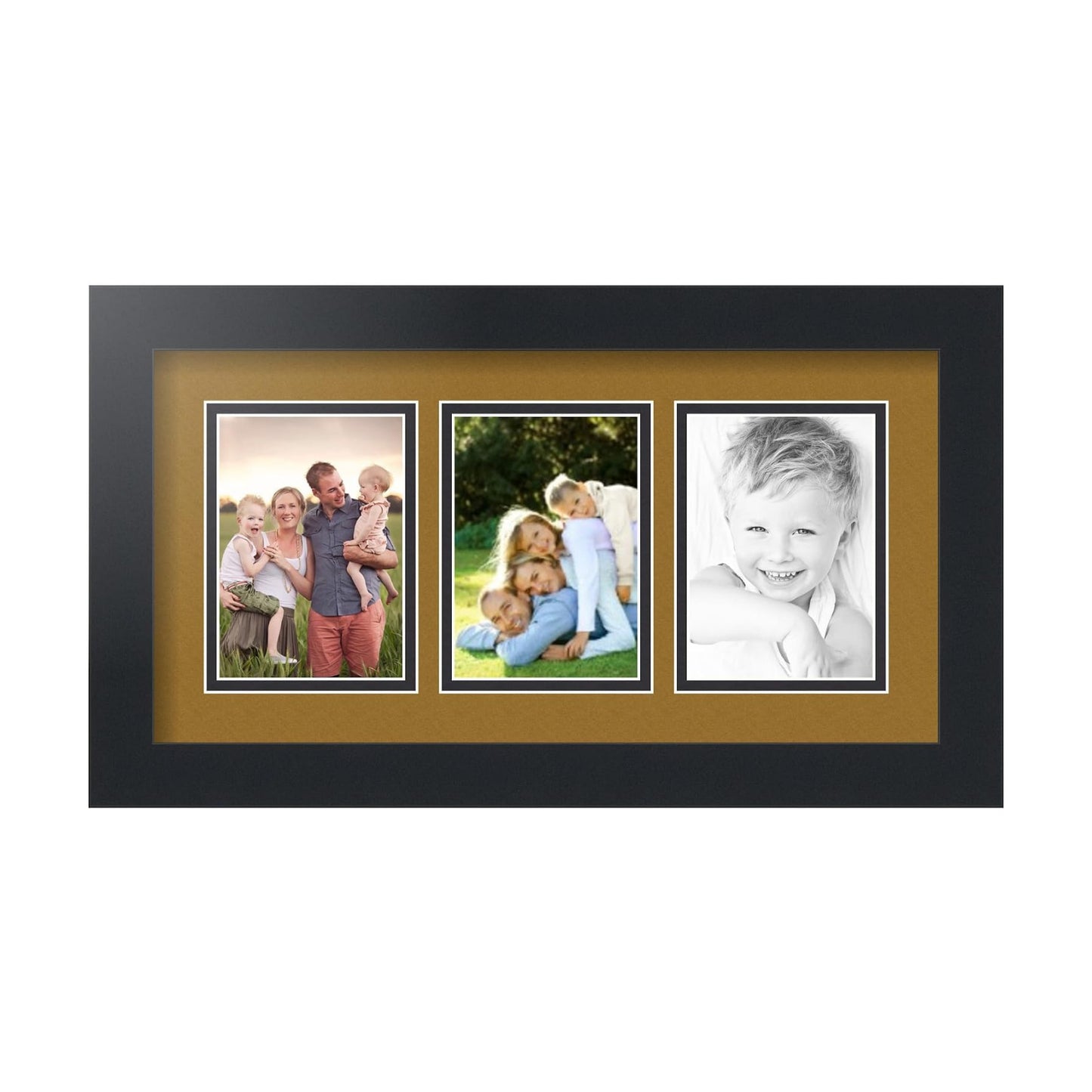 ArtToFrames Collage Picture Frame 3 Opening 3-3.5x5 Photo Frame | Made in USA | Black Frame El Dorado and Black Mats