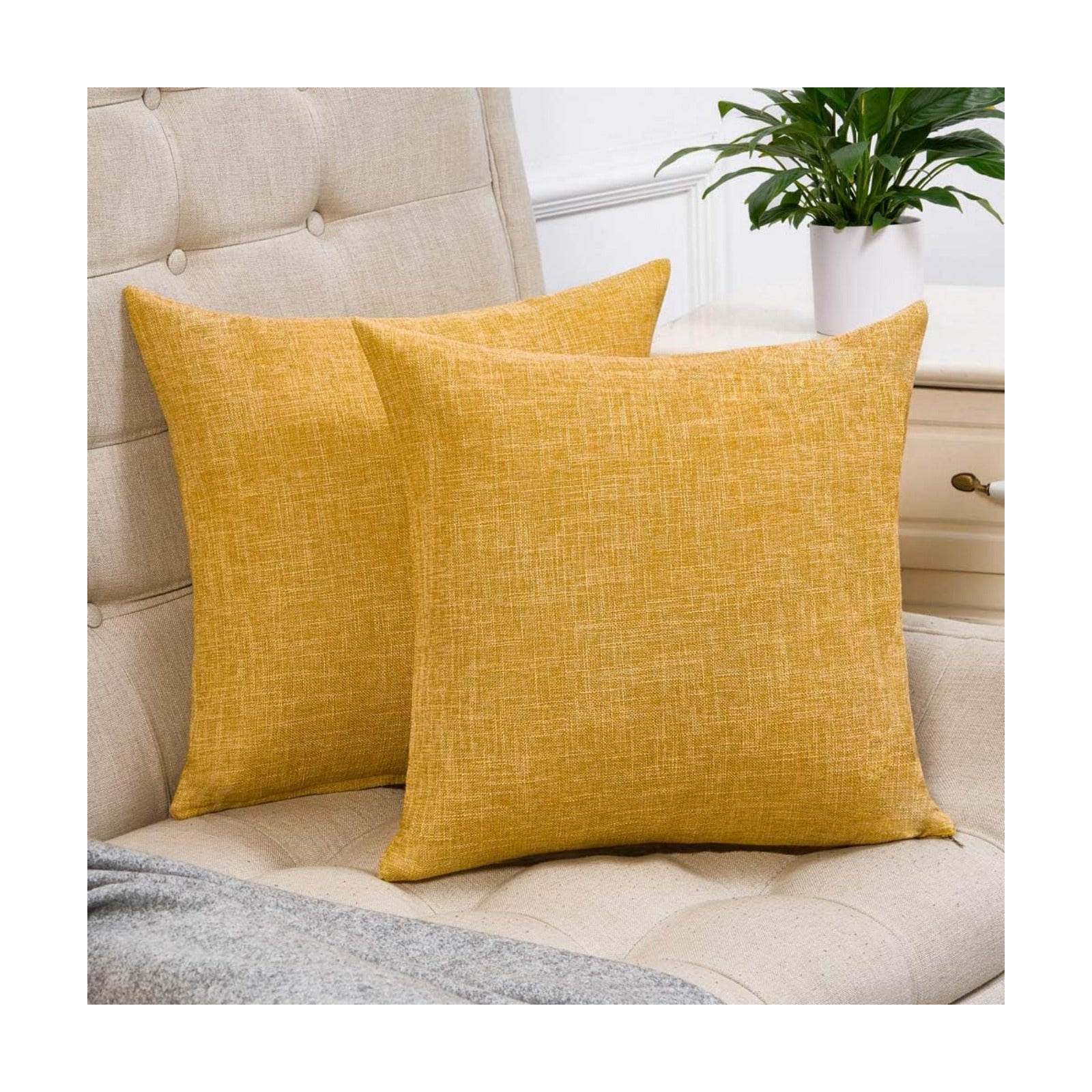 Pillow Covers Rustic Linen Decorative Square Throw Pillow / Mustard Yellow / 18 x 18 / Set of 2