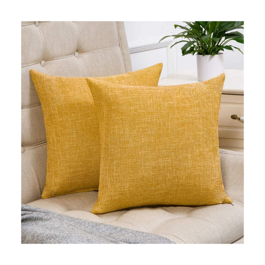 Pillow Covers Rustic Linen Decorative Square Throw Pillow / Mustard Yellow / 18 x 18 / Set of 2
