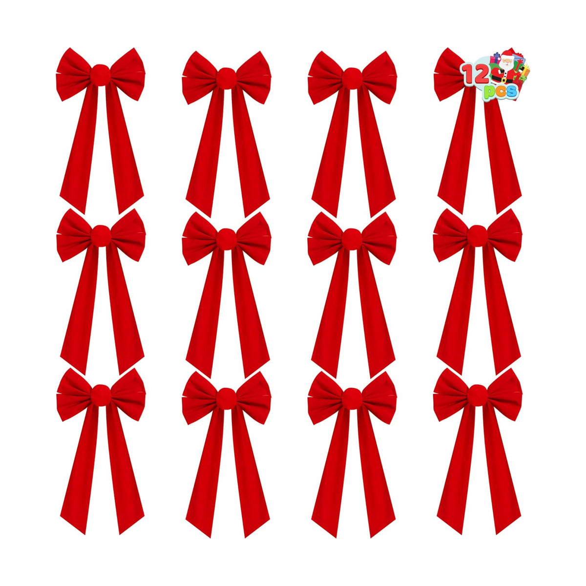 JOYIN 12 Pack Christmas Red Velvet Bows, 16" Long by 9" Wide Decorative Christmas Bows for Wreath Garland Christmas Tree Decor, Indoor Outdoor Holiday Decorations