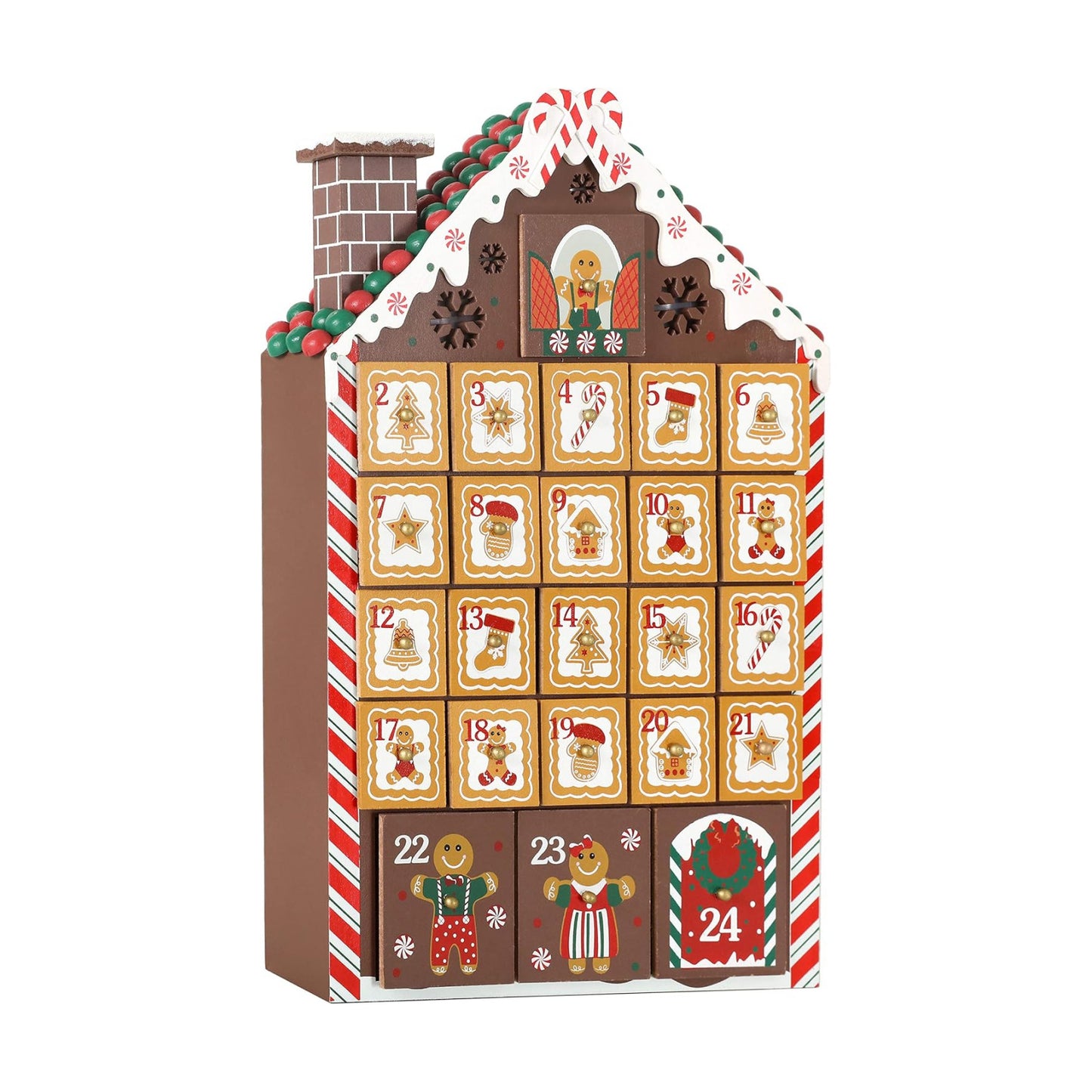 BRUBAKER Reusable Wooden Advent Calendar to Fill - Gingerbread House with LED Lighting - DIY Christmas Calendar 10.31 x