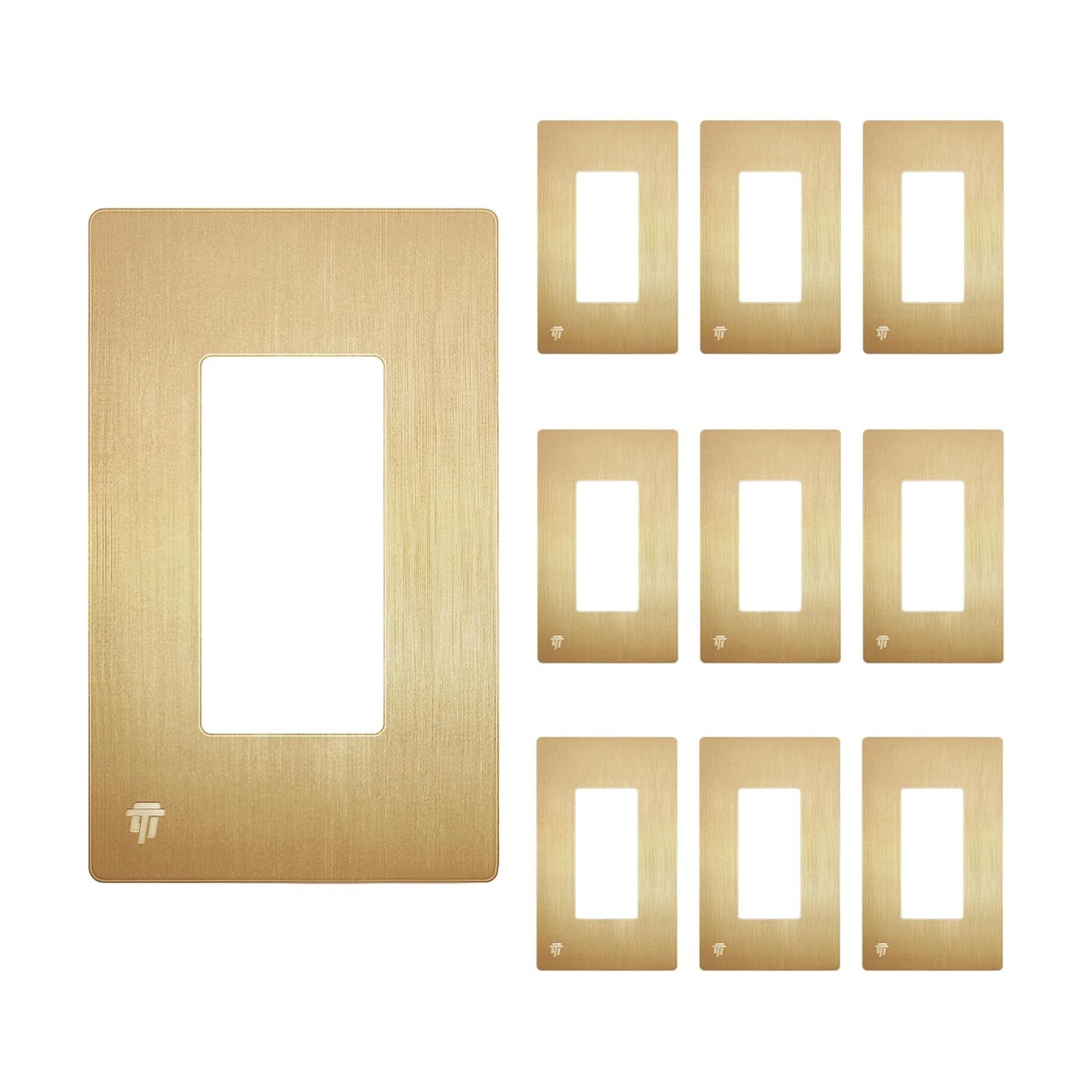 ENERLITES 1-Gang Brushed Gold Screwless Decorator Wall Plate Outlet Cover | 10 Pack, Size 4.68" x 2.93", Fits light