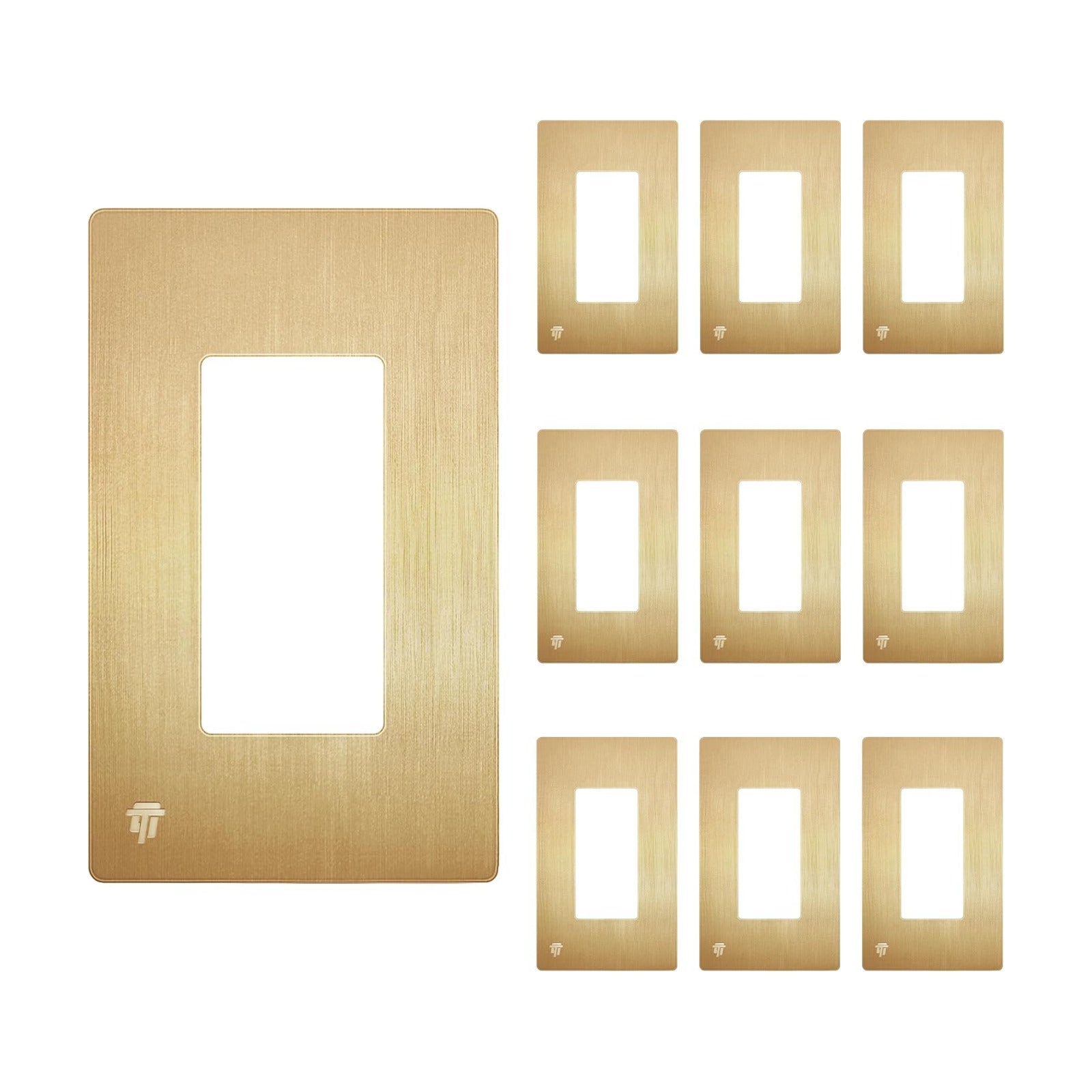 ENERLITES 1-Gang Brushed Gold Screwless Decorator Wall Plate Outlet Cover | 10 Pack, Size 4.68" x 2.93", Fits light