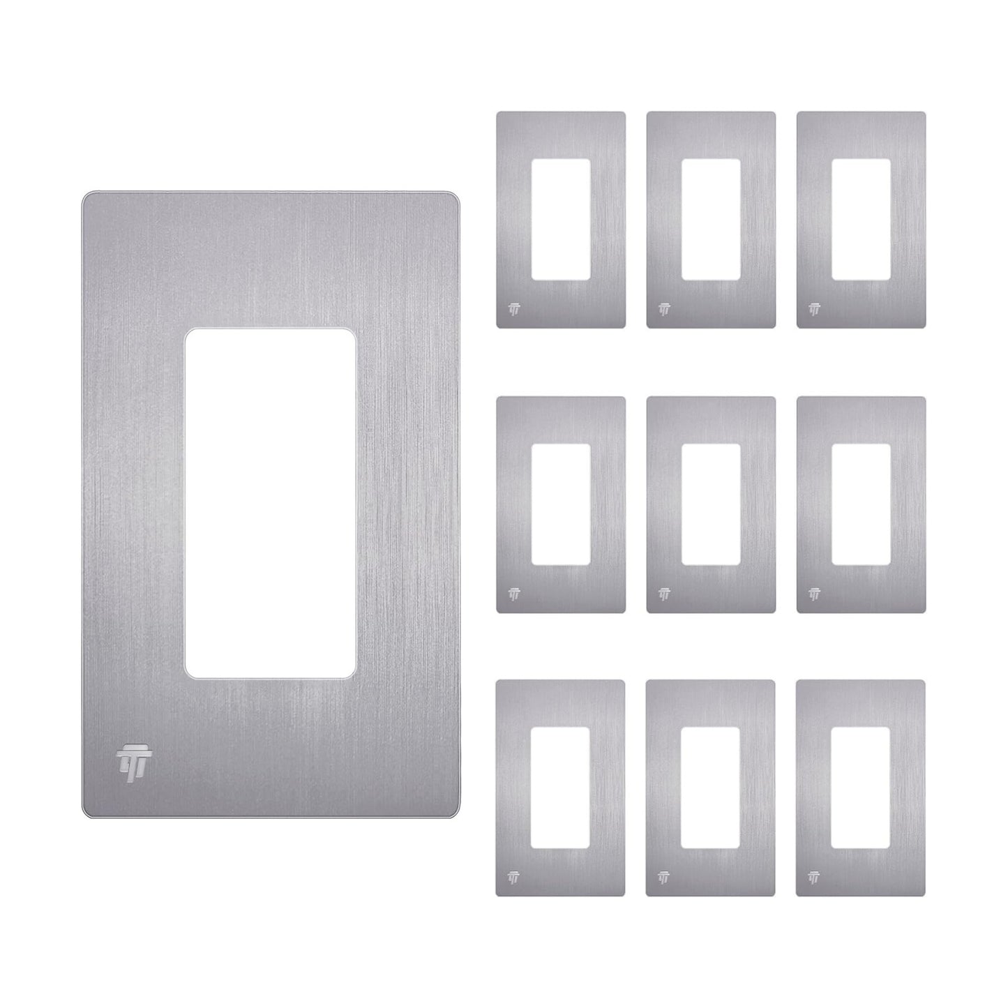 ENERLITES 1-Gang Brushed Silver Screwless Decorator Wall Plate Outlet Cover | 10 Pack, Size 4.68" x 2.93", Fits light
