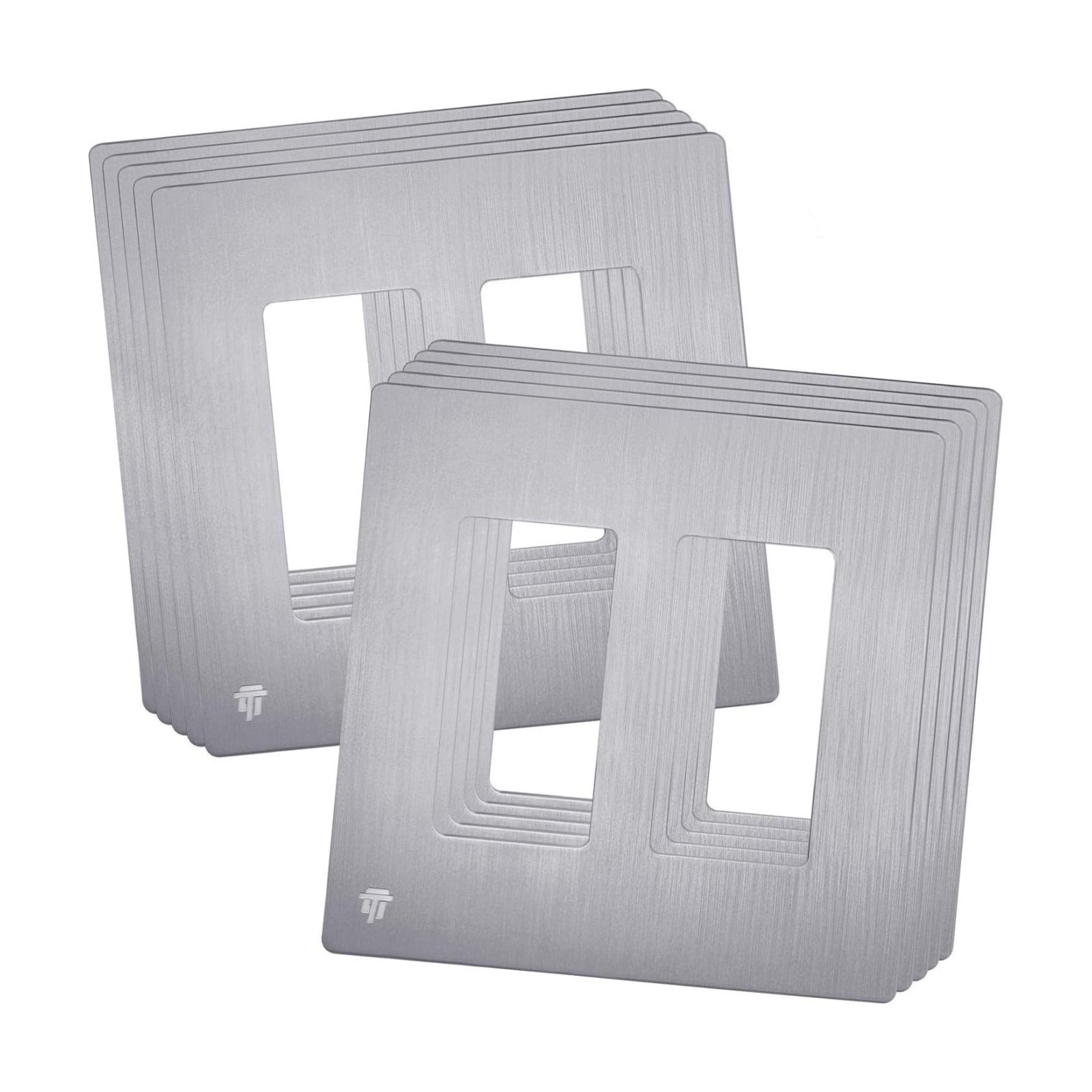 ENERLITES 2-Gang Brushed Silver Screwless Decorator Wall Plate Outlet Cover | 10 Pack, Size 4.68" x 4.73", Fits light