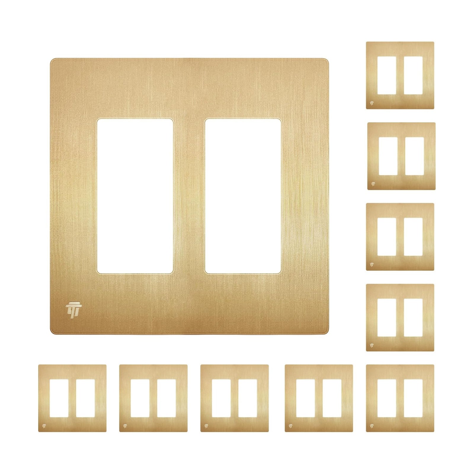 ENERLITES 2-Gang Brushed Gold Screwless Decorator Wall Plate Outlet Cover | 10 Pack, Size 4.68" x 4.73", Fits light