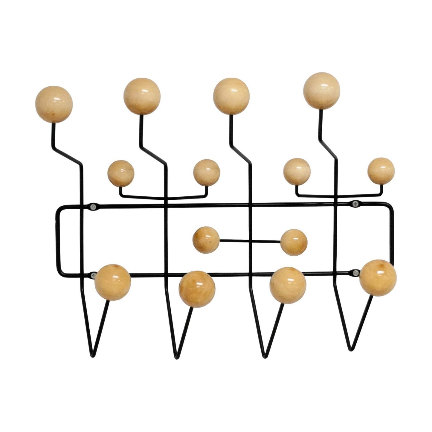 Mid Century Modern Bubble Wall Mounted Coat Rack, Wood Color Ball Black Frame